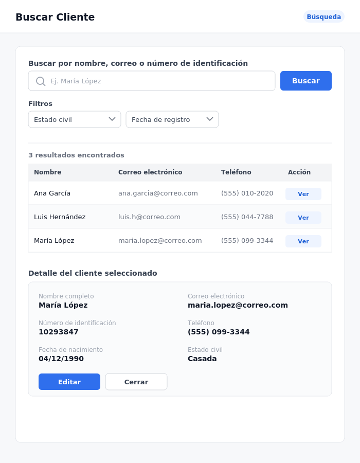 Vista de datos del sistema